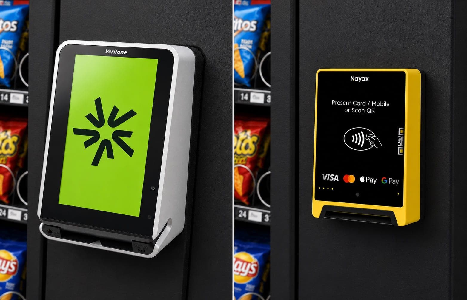 Verifone- und Nayax-Kartenterminal am G-Snack 10 Outdoor SandenVendo: kontaktlos zahlen mit Karte, Apple Pay und Google Pay